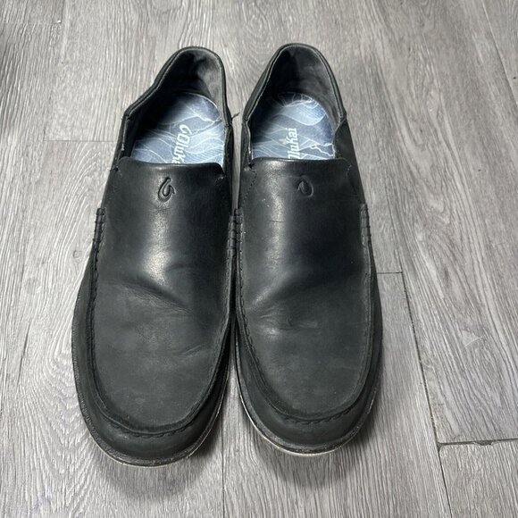 OluKai Kalia Slip-On Comfort Shoes Black Leather Men’s 12 / 45  $140 main image 6